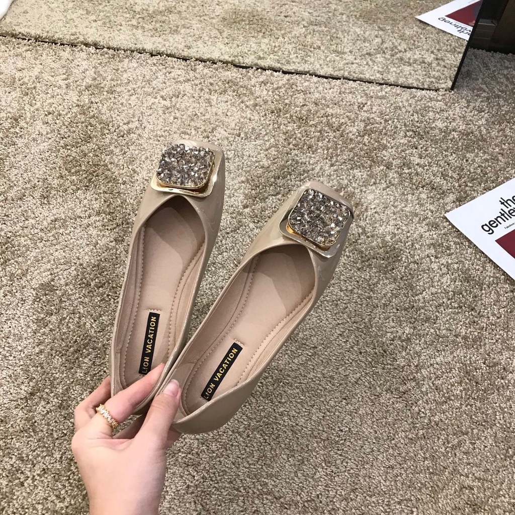 Giày búp bê da bóng đế 4cm khoá vuông 35-40, 3 màu - Ảnh thật