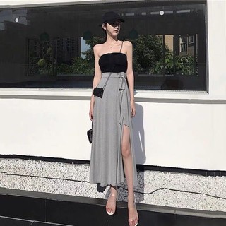 Chân váy thun eo chun xẻ lai ulzzang