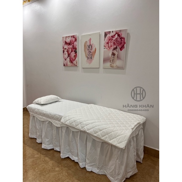 Bộ ga cotton trắng trần bông cho giường spa,giường phun xăm,giường mi,may theo kích thước yêu cầu