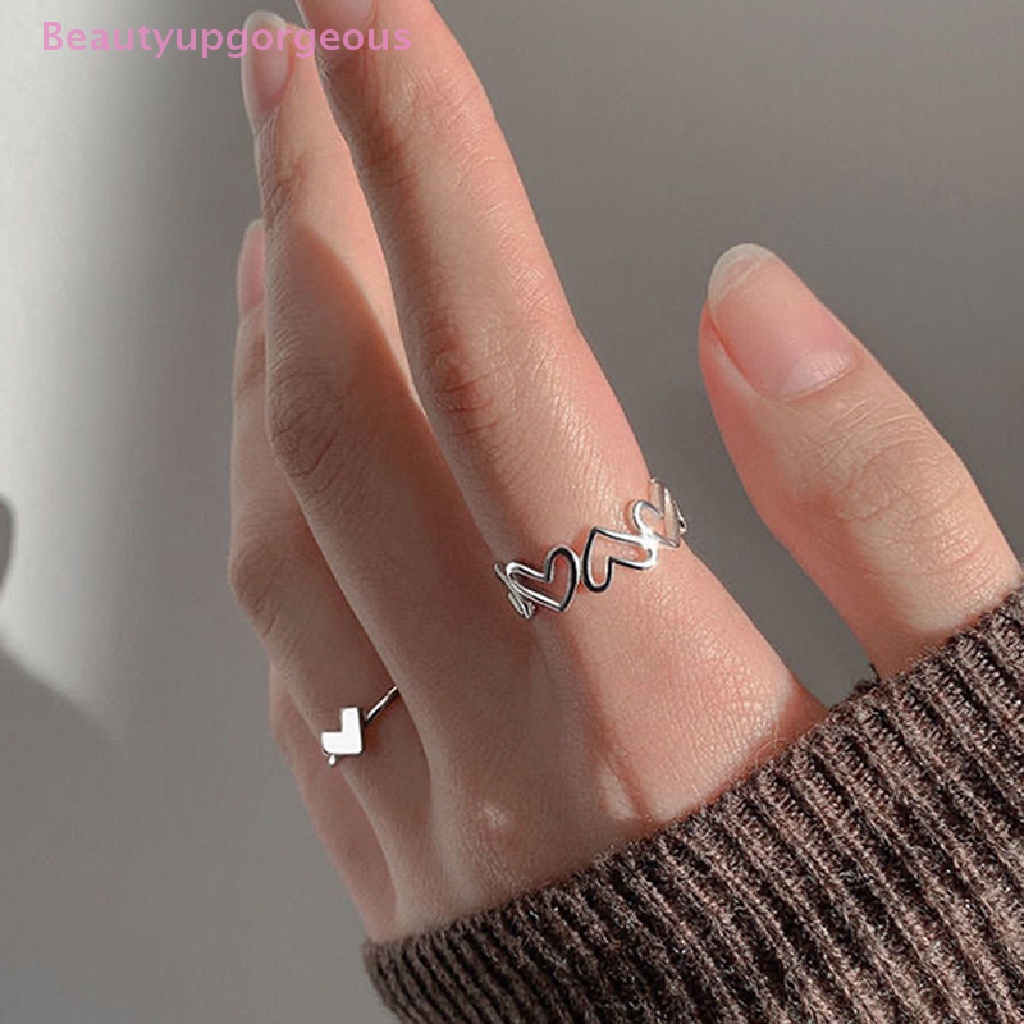 1 Bộ Nhẫn Hở Hình Trái Tim Màu Bạc Thời Trang Đơn Giản Dành Cho Nữ