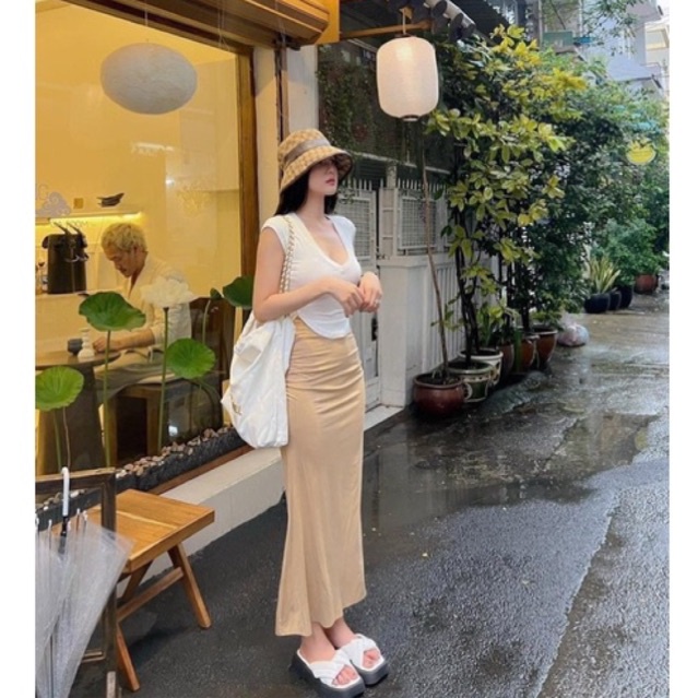 Set áo thun cổ tim chân váy đuôi cá- Chuchaclothing