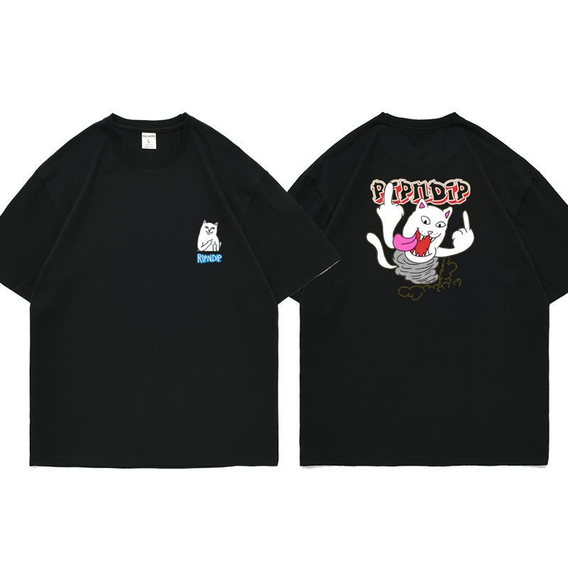 Áo Thun cotton Tay Ngắn In Hình Mèo Ripndip Thời Trang Cho Nam Và Nữ