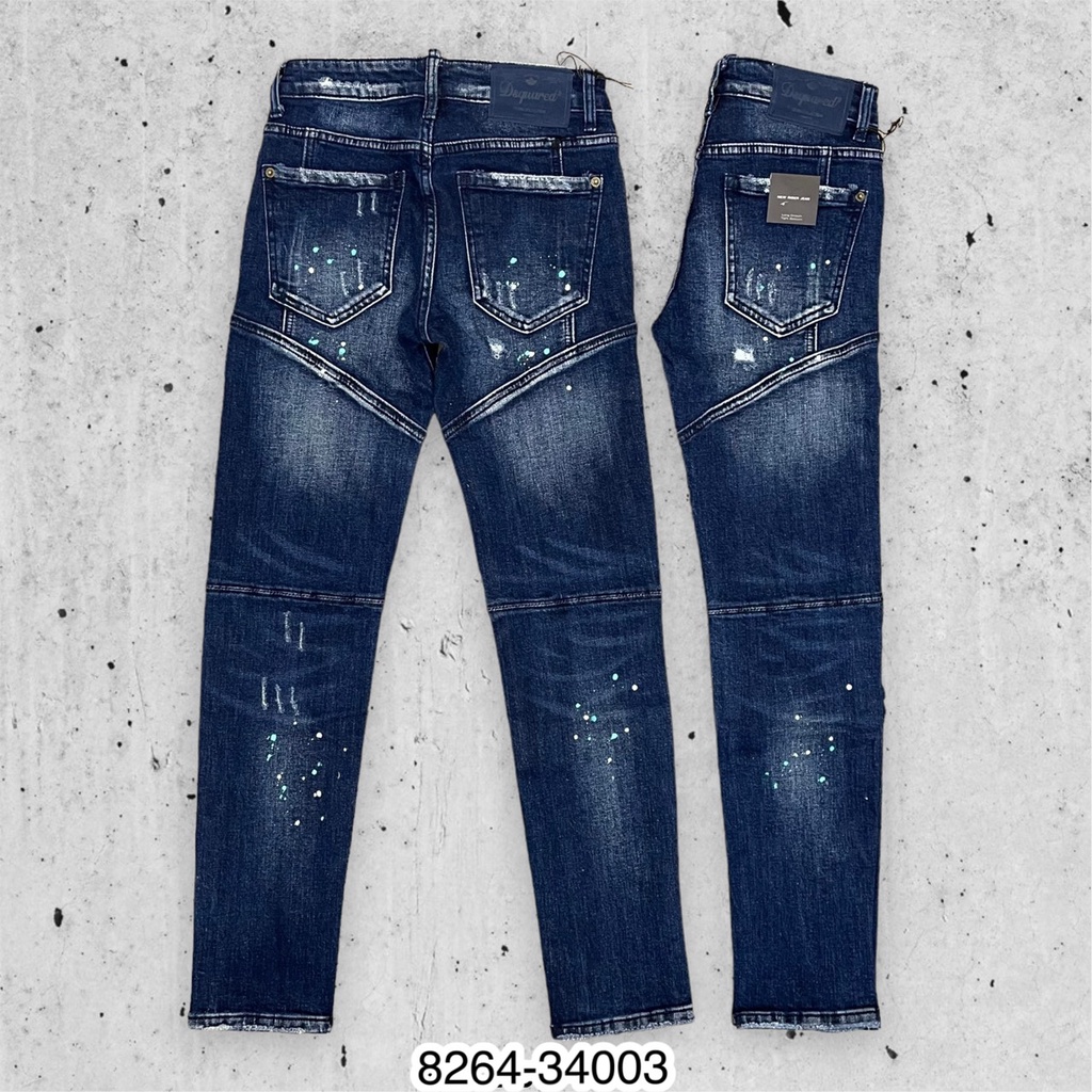 Quần Jean Cao Cấp Nam DSQ Xanh Đậm Rách Chấm Sơn Trẻ Trung Phong Cách Hot HIT