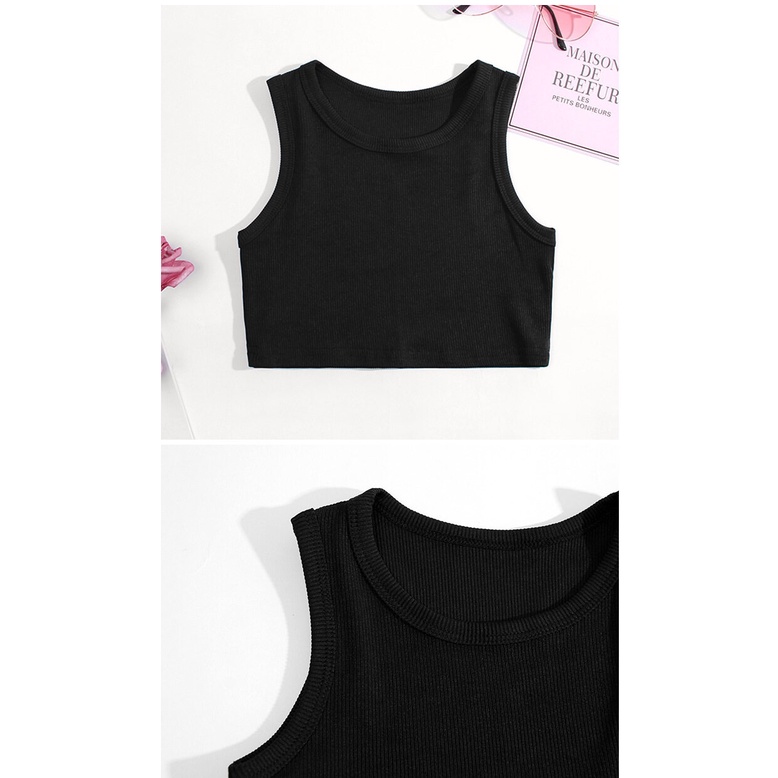 Áo Croptop Sát Nách Chất Liệu Cotton Màu Trơn Thời Trang Mùa Hè Cho Bé Gái