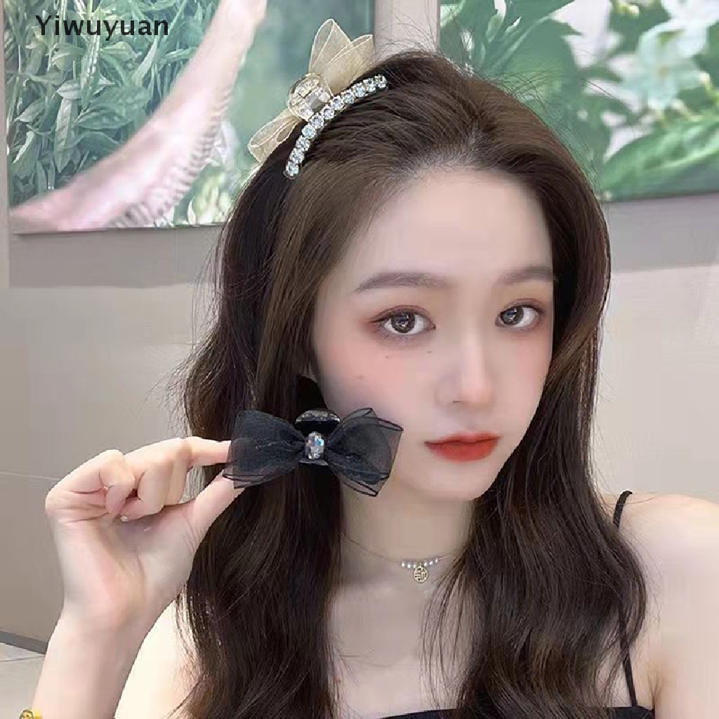 1 Kẹp Tóc Hình Nơ Lưới Đính Đá Bằng Acrylic