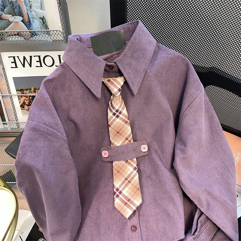 Áo Sơ Mi Tay Dài Vải Nhung Phong Cách Hong Kong Thời Trang Xuân Thu Cho Cặp Đôi