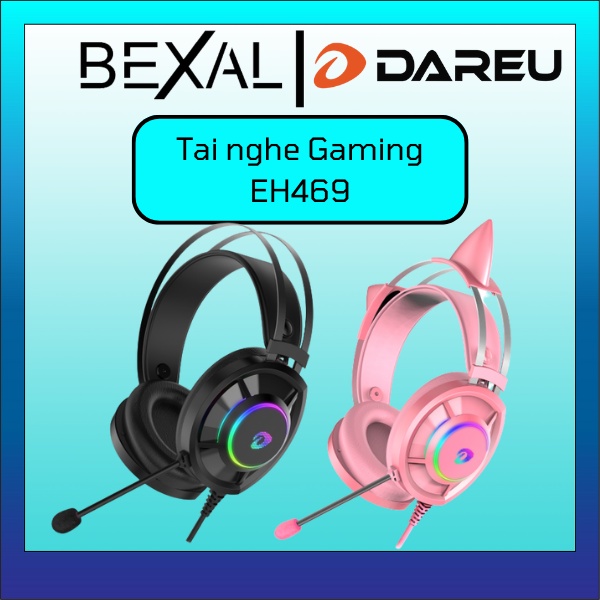 Tai nghe Gaming Dareu EH469 Queen 7.1 RGB Led - hồng có kèm tai mèo Bexal DU11