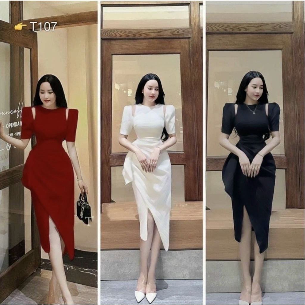 Đầm váy nữ thanh lịch cổ tròn hở vai quyến dũ họa tiết quây chéo xòe bèo eo 3 màu xinh sắn quý phái dự tiệc, đi chơi