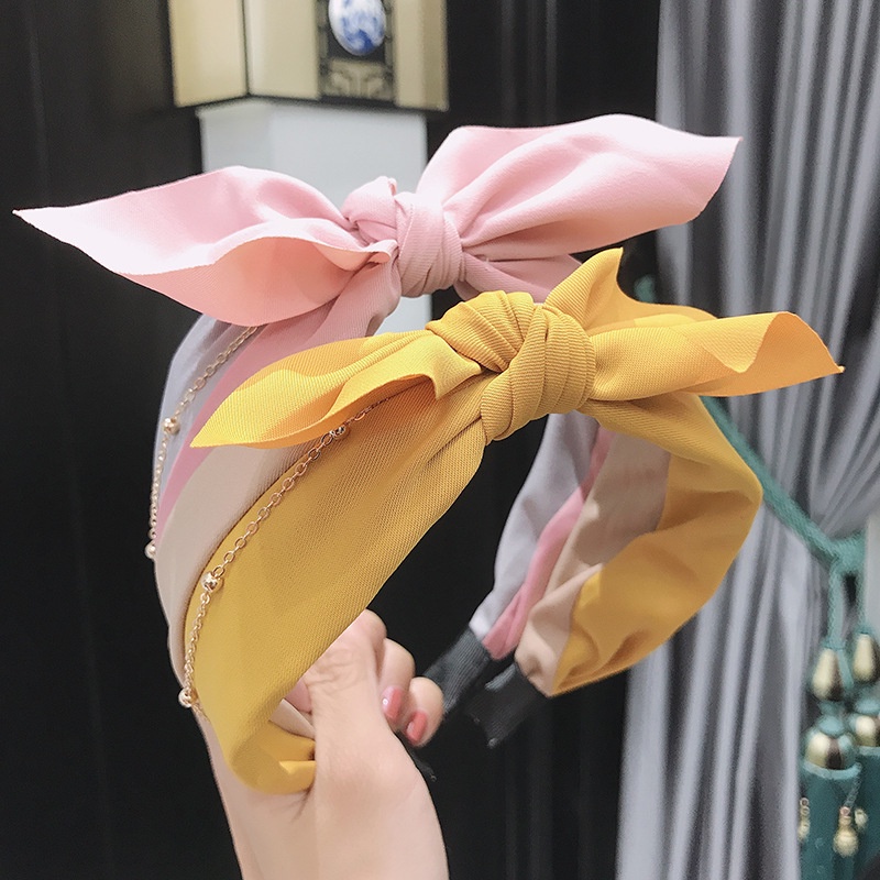 Băng Đô Thắt Nơ Vải Bản Rộng Hai Màu Tươi Tắn Cá Tính Thời Trang Đơn Giản Dành Cho Nữ