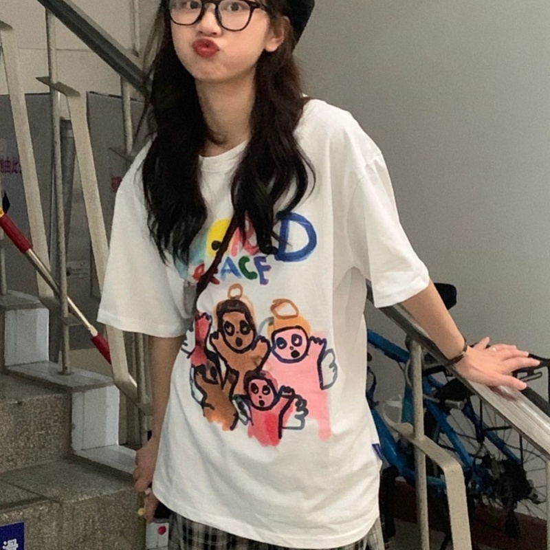 COZOK Áo Thun Tay Ngắn Dáng Rộng In Họa Tiết Graffiti Thời Trang