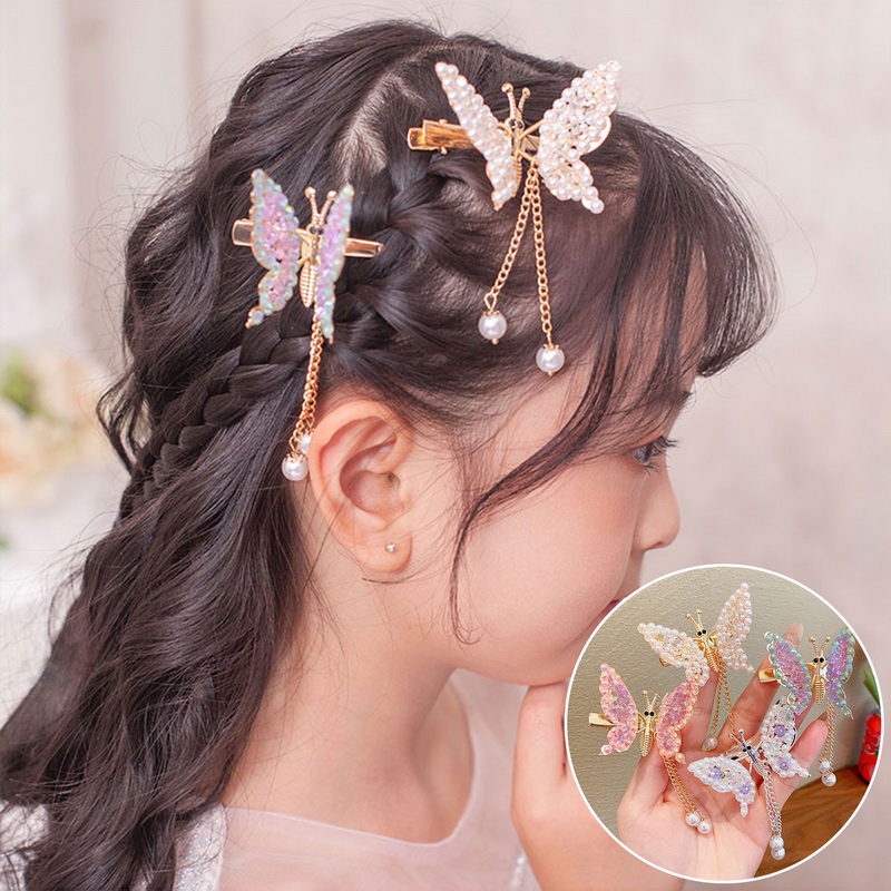 Kẹp Tóc Hình Bướm Đính Ngọc Trai Giả Phong Cách Vintage Thời Trang Cho Nữ