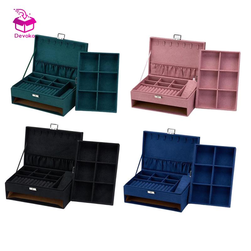 Hộp lưu trữ đồ trang sức bằng nhung Bông tai Vòng cổ Hộp đựng đồng hồ Hiển thị màu xanh lá cây có thể xếp chồng lên nhau Khay lưu trữ nhẫn giữ bông tai treo tường du lịch tổ chức tủ quần áo hộp đựng đồ trang sức gọn gàng có khóa