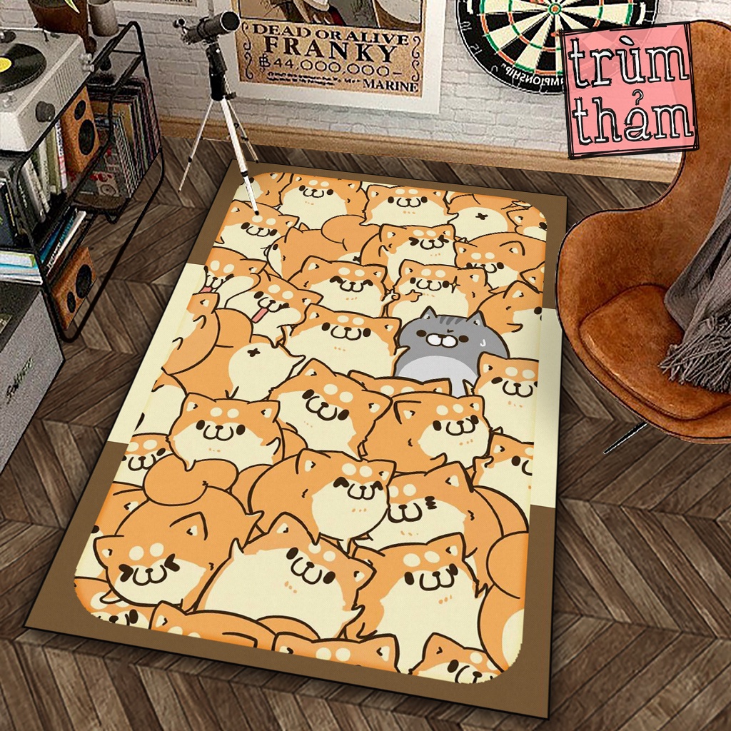 Thảm Trang Trí Chó Con Puppy Shiba Mèo Con Kitty Kitchen Xám 8Plus Decor Phòng Ngủ Phòng Khách Văn Phòng