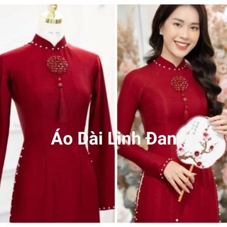 Áo dài cô dâu lụa vân gỗ cao cấp, áo dài cưới, ăn hỏi - Áo Dài Linh Đan