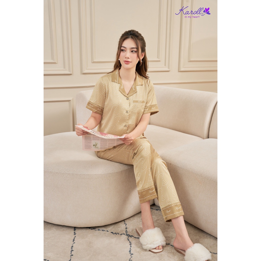 Bộ đồ mặc nhà nữ Karoll lụa luxury quần dài tay cộc form dáng trẻ trung NH23.005