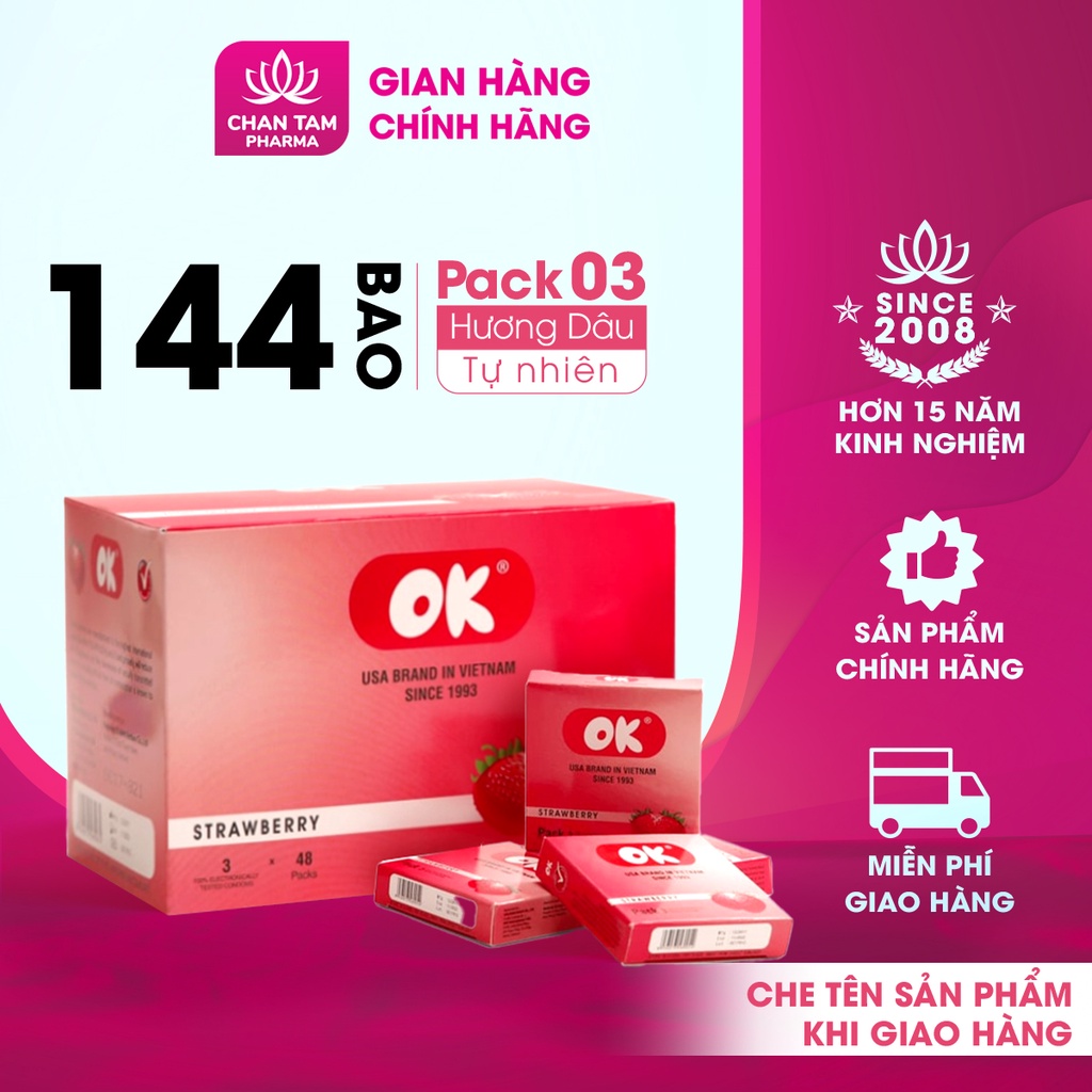 Bao cao su OK hương dâu – hộp 144 cái