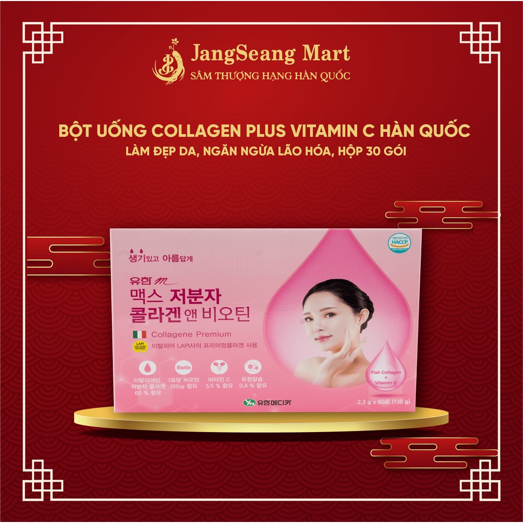 Bột Uống Collagen Plus Vitamin C Hàn Quốc Cao Cấp JangSeang Mart Giúp Trẻ Hóa Làn Da Tăng Độ Đàn Hồi Hộp 30 gói