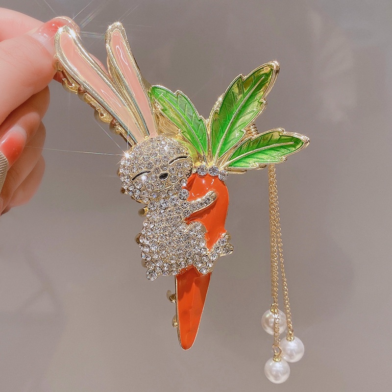 Kẹp Tóc Hình Thỏ Đính Đá Tua Rua Thời Trang Sang Trọng Cho Nữ