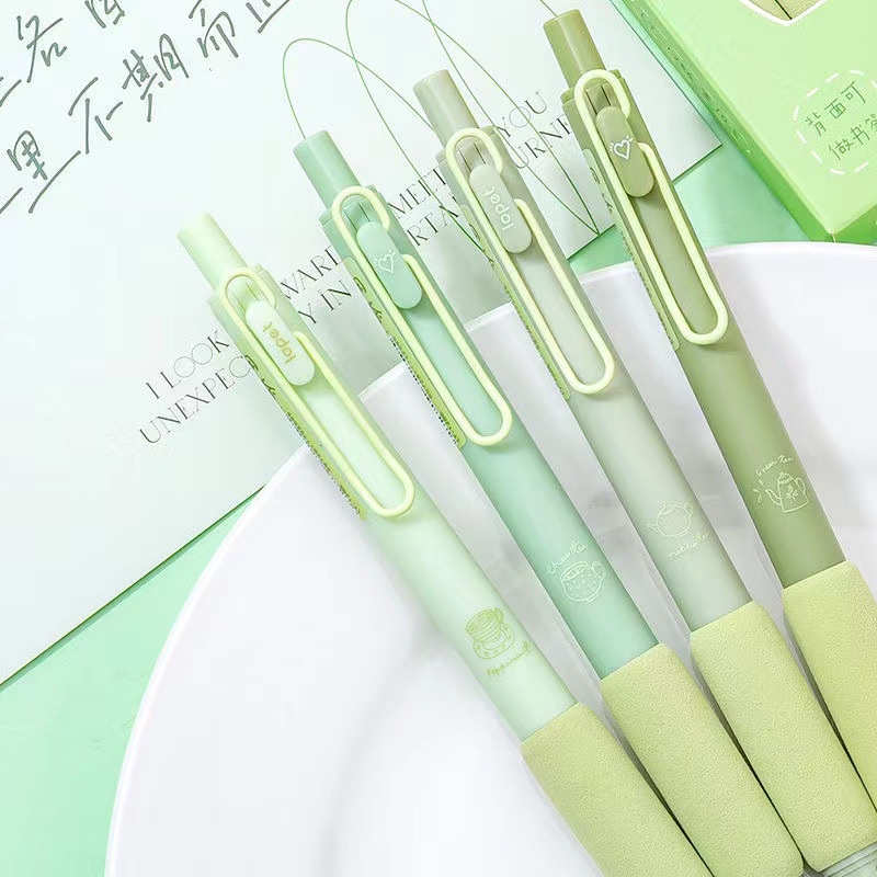 Set 4 Bút Mực Gel Ngòi Bút 0.5mm Màu Xanh Matcha Sáng Tạo