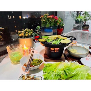 Bếp cồn chảo gang mini nướng thịt chống dính 21cm