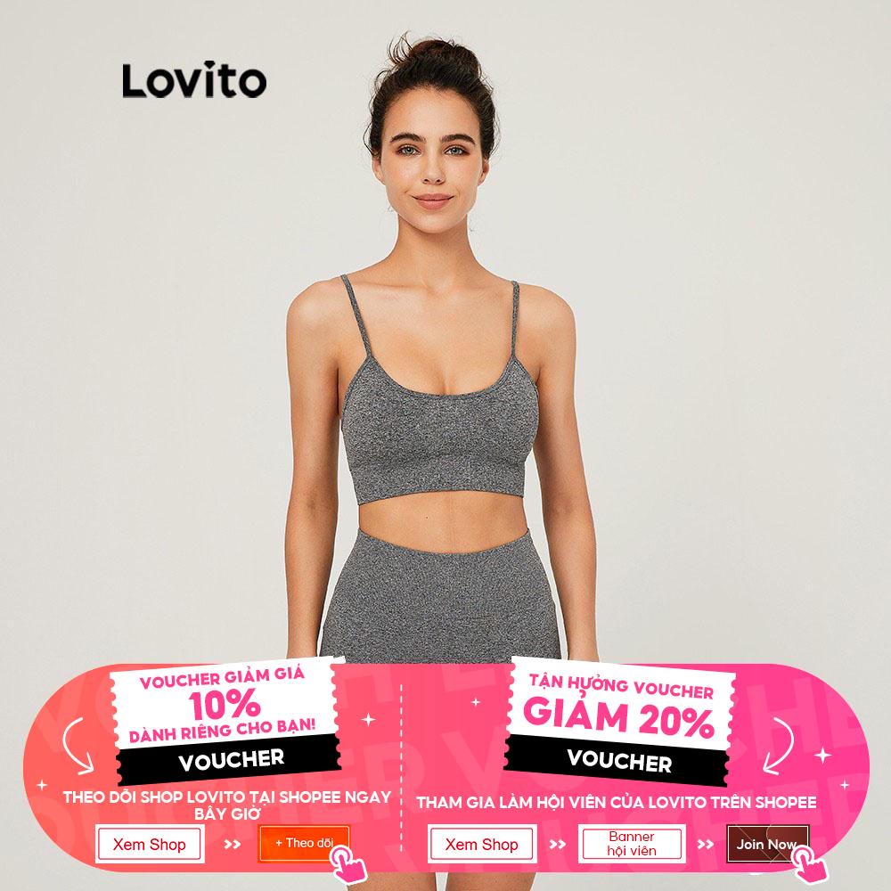 Bộ đồ thể thao Lovito ôm dáng màu trơn cổ tròn không tay co giãn phong cách cơ bản L03112 (màu xám)