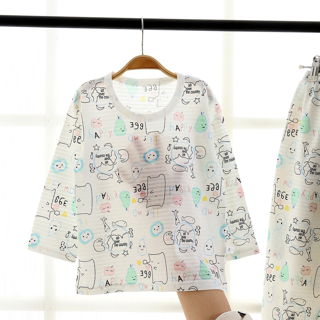 Bộ đồ ngủ YAOEENH tay dài chất cotton nguyên chất thoáng khí trọng lượng nhẹ cho bé trai 90-140cm