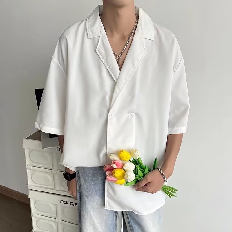 Boyue BOYUE Áo Sơ Mi Ngắn Tay Bằng Lụa Lạnh Cao Cấp Thời Trang Mùa Hè Phong Cách Hàn Quốc Đơn Giản Dành Cho Nam Thanh Thiế