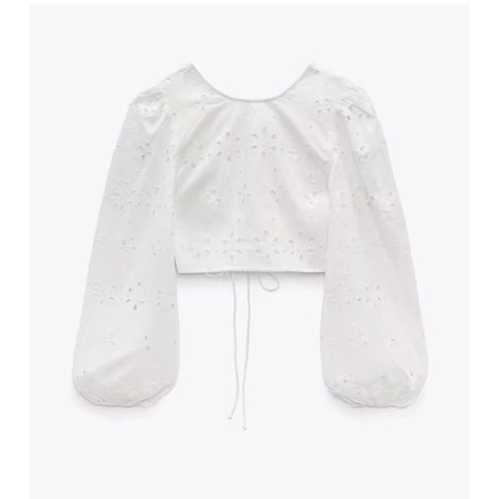 Áo ren trắng đan lưng tay bồng