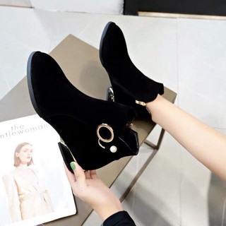 (order) Bốt da lộn cổ ngắn gót thấp BIG SIZE 35-44 - Ảnh thật