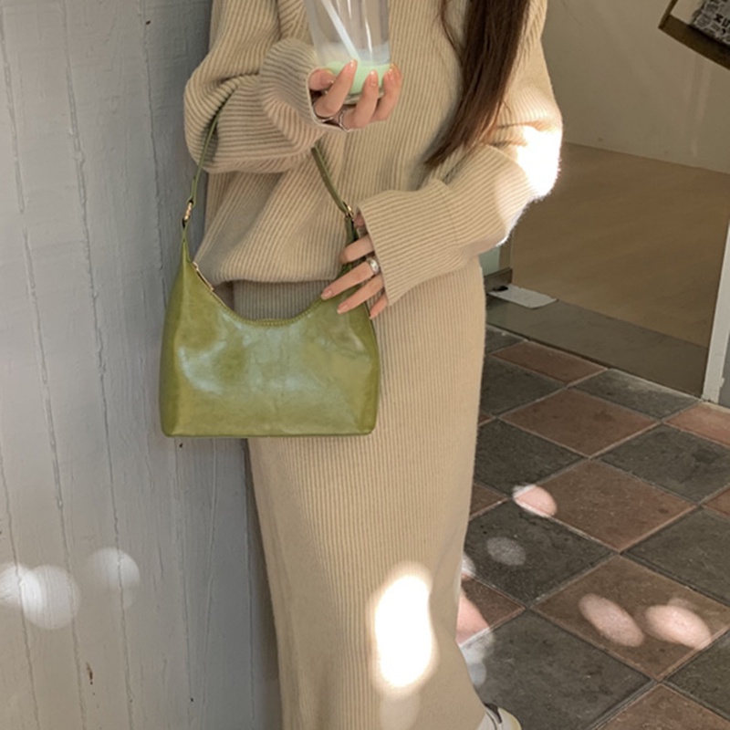 Ielgy Túi Đeo Vai Hình Quả Bơ / Mặt Trăng Màu Xanh Lá Kiểu Hàn Quốc Cho Nữ