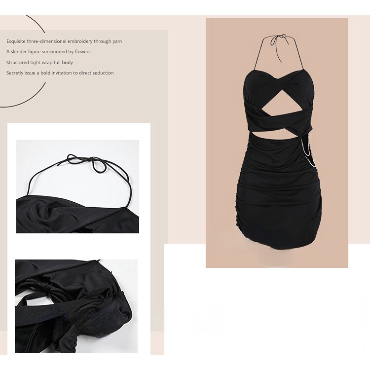 DUNEA Đầm Hai Dây Phối Dây Xích Phong Cách Quyến Rũ Dành Cho Nữ