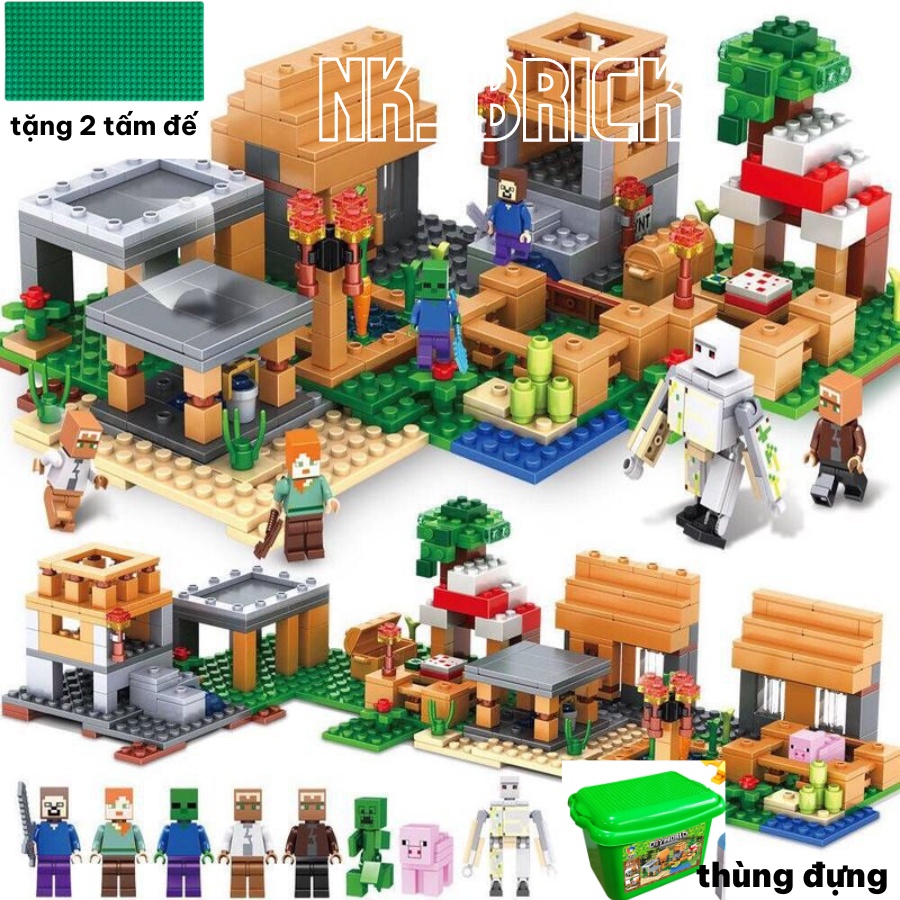 Bộ Đồ Chơi Lắp Ráp lego Minecraft ngôi làng, mô hình minecraft nhân vật rồng ender phun lửa