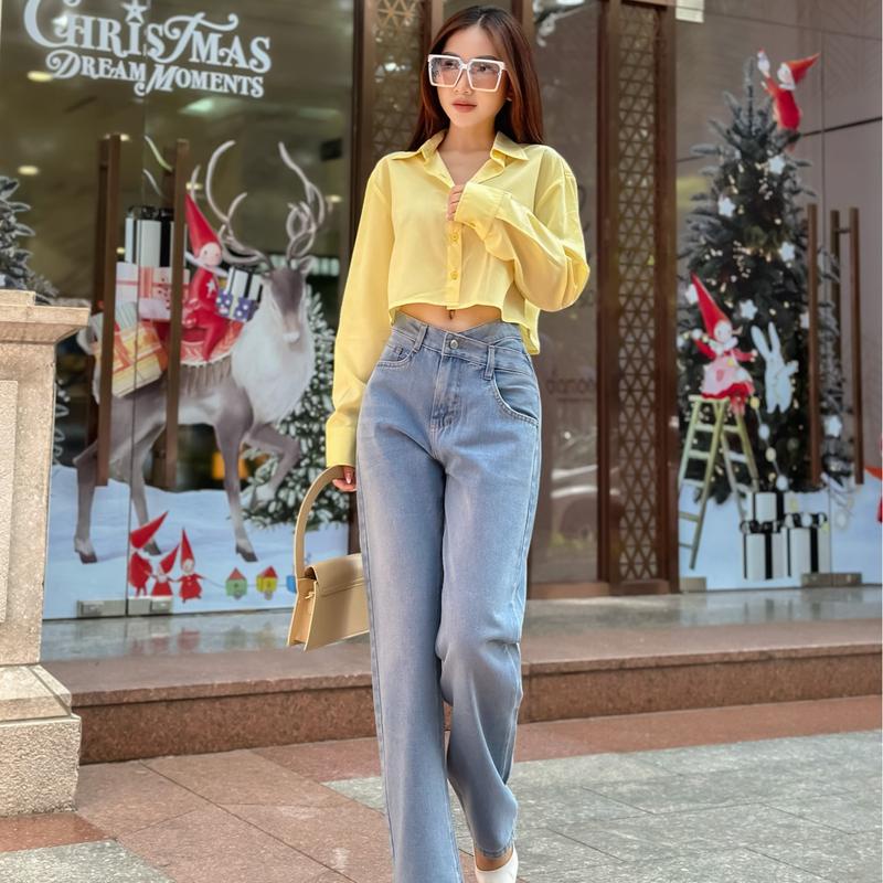 Áo Sơ Mi Croptop Dài Tay Chất Thô Nhiều Màu TiQi Jeans A-204