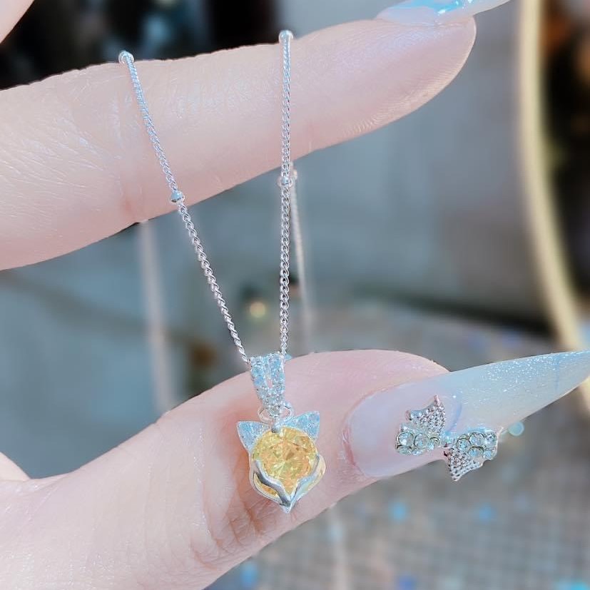 Dây chuyền bạc nữ mặt hồ ly gắn đá màu, Vòng cổ chất liệu bạc Ý cao cấp - Trang sức bạc Evasilver