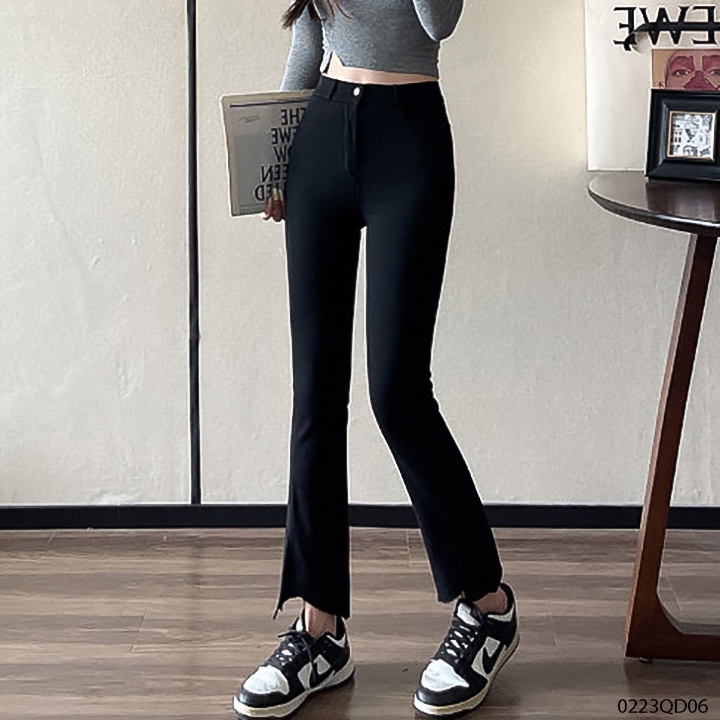 Quần jeans nữ ống loe skinny xẻ lai trơn đen THOCA HOUSE tôn dáng cực chuẩn, phối đồ cực xinh