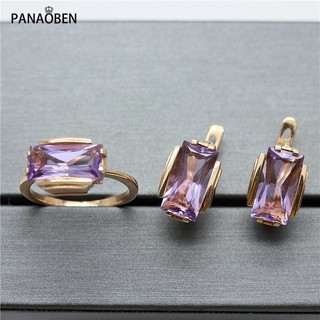 ♥bộ bông tai thời trang mạ vàng hồng 14k đính đá thạch anh tím 585