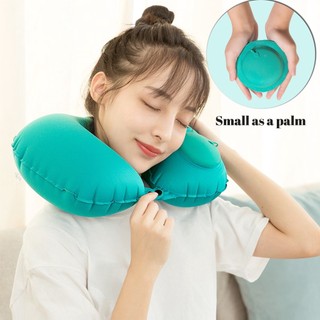 Gối kê cổ bơm hơi tự động hình chữ u màu xanh navy có thể gập lại