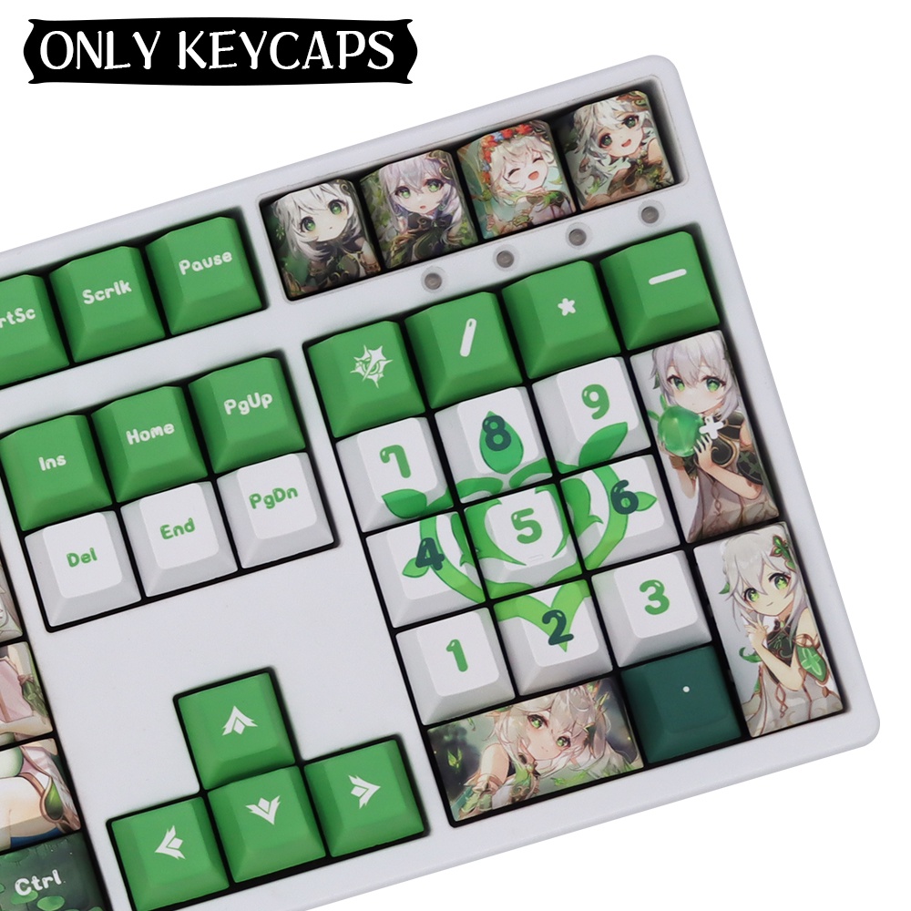 Genshin Impact Nahida Keycap PBT 136pcs Cherry Profile Set 136 Nút Bàn Phím Cơ Màu Trắng / Xanh Lá In Hình Hoa Anh Đào Xinh Xắn