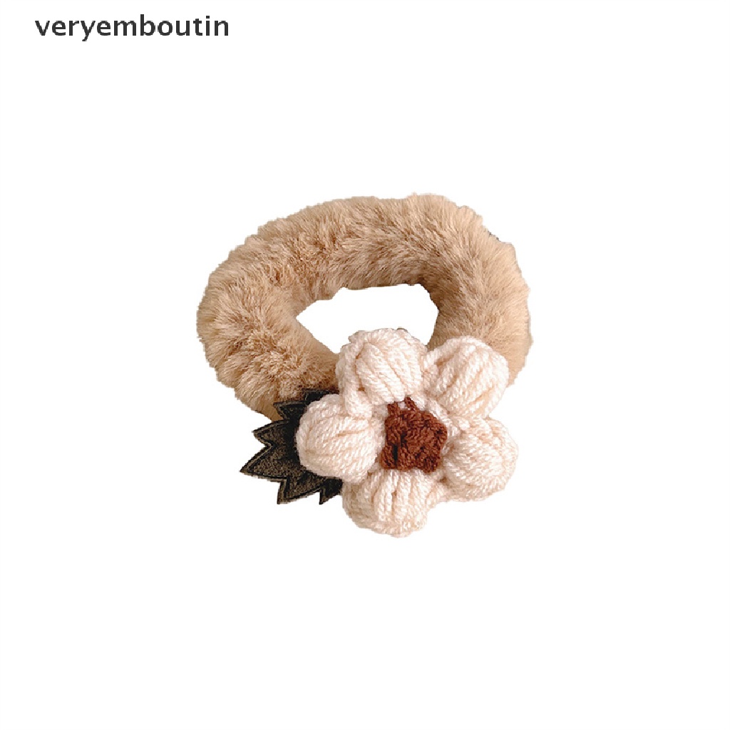 Dây Buộc Tóc Cao Su Bọc Vải Lông Họa Tiết Hoa / Tai Thỏ Dễ Thương Cho Nữ