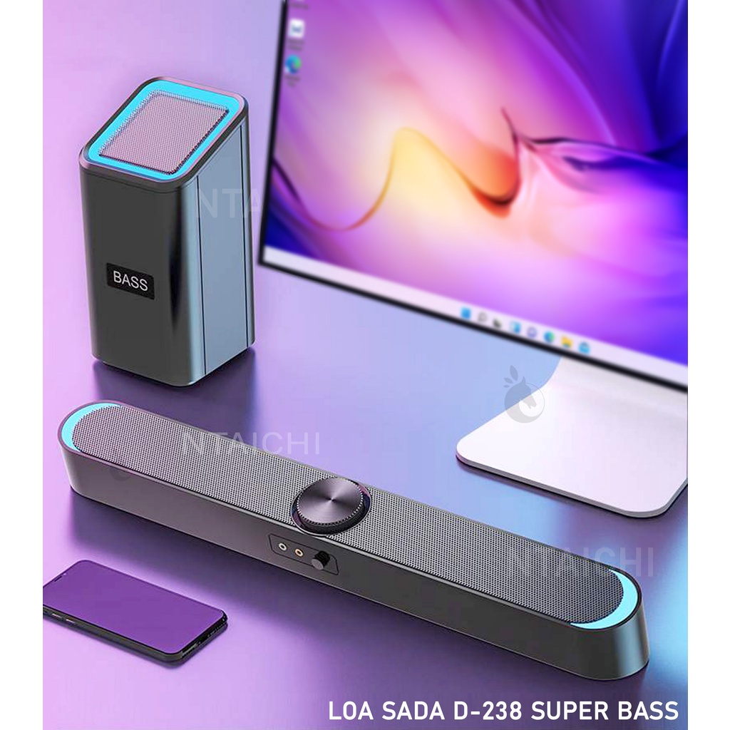 Loa Soundbar SADA D-238 Stereo 2.1 , Bluetooth 5.0 | Loa Soundbar + Subwoofer rời dành cho máy tính để bàn đa năng