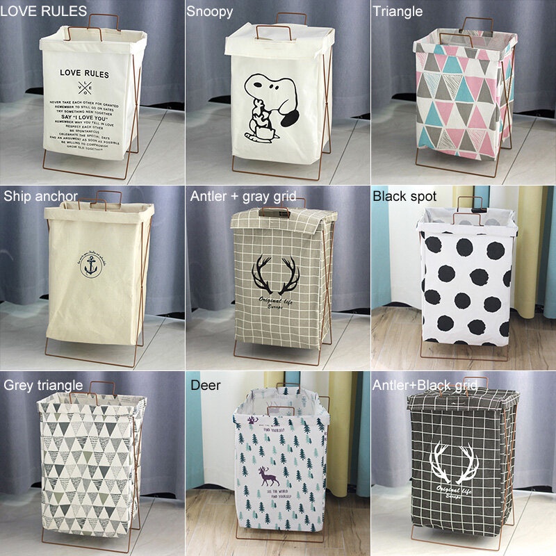 WORTHBUYGiỏ khung sắt WORTHBUT đựng quần áo bẩn / đồ dùng bằng cotton lanh chống thấm nước tiện dụng