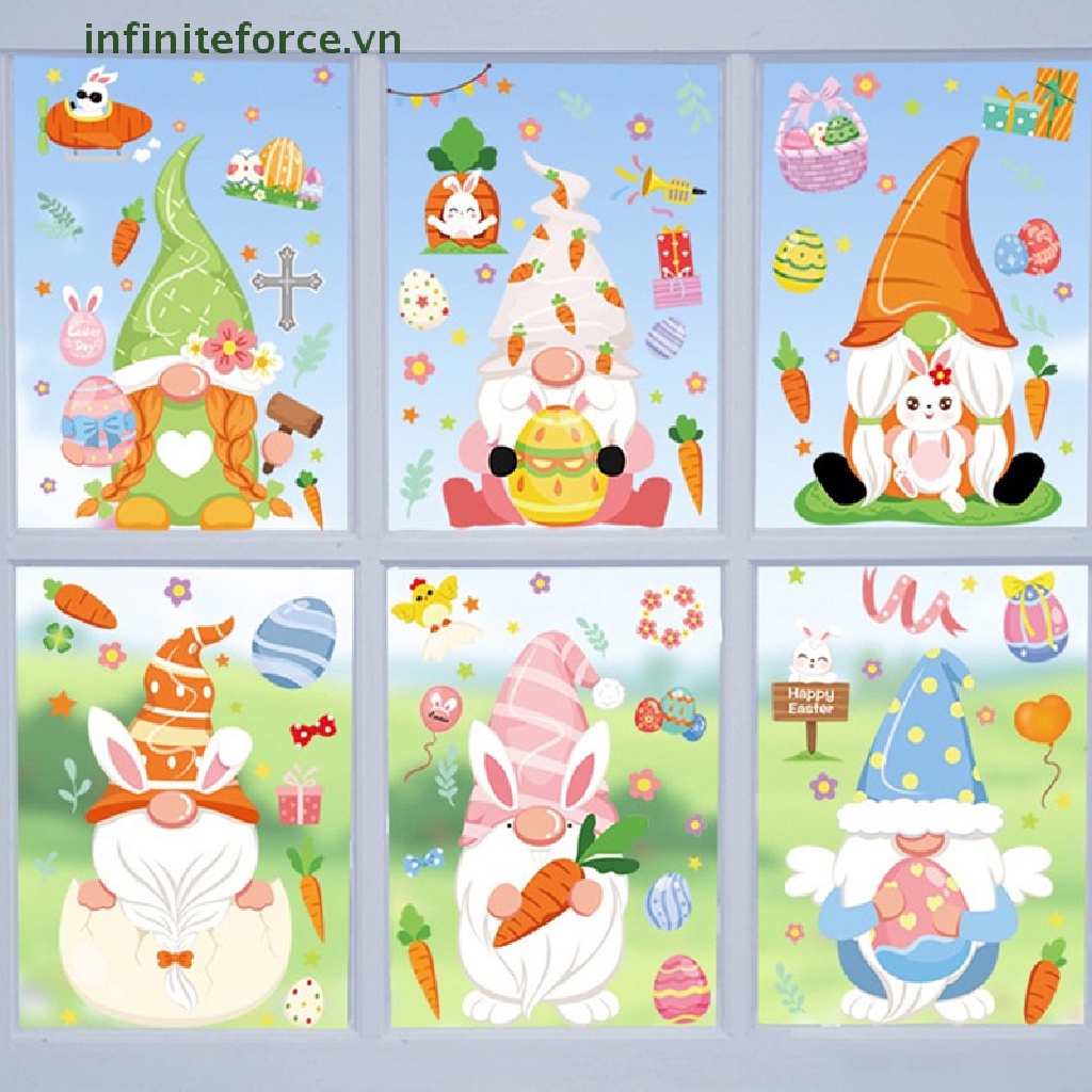 1 Sticker Dán Cửa Kính Hình Thỏ Và Trứng Phục Sinh Kích Thước 20X30Cm