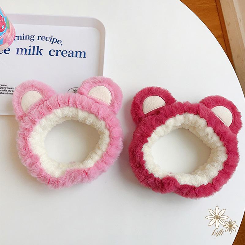 Băng Đô Cài Tóc Rửa Mặt Hình Tai Gấu / Dâu Tây Bằng Lông Nhung Dễ Thương Xinh Xắn