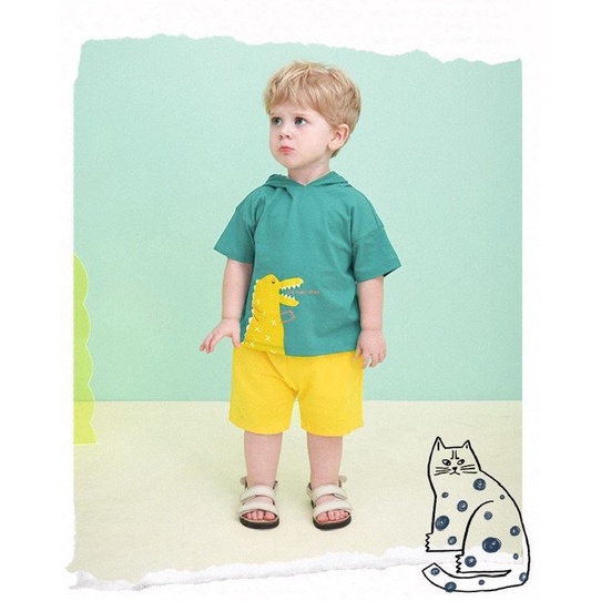 Bộ khủng long có mũ xanh vàng cho bé trai BMO002