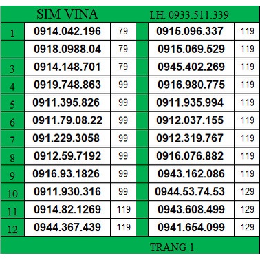 SIM VINA GIÁ RẺ, ĐẦU SỐ ĐẸP 091. ĐĂNG KÍ CHÍNH CHỦ