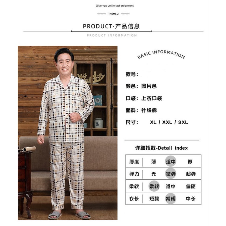 Bộ Đồ Ngủ Pijama Vải Cotton Màu Trơn Cỡ Lớn Thời Trang Mùa Đông Cho Nam Trung Niên