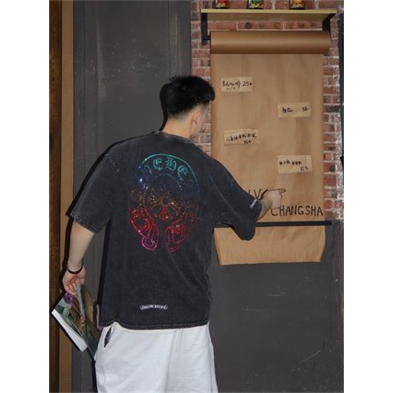 Chrome - - - Áo Thun Tay Ngắn Cổ Thuyền Đính Đá Cổ Điển Màu Sắc hot drill to do oldKem Dưỡng Da Ghjdsnn Chất Lượng Cao