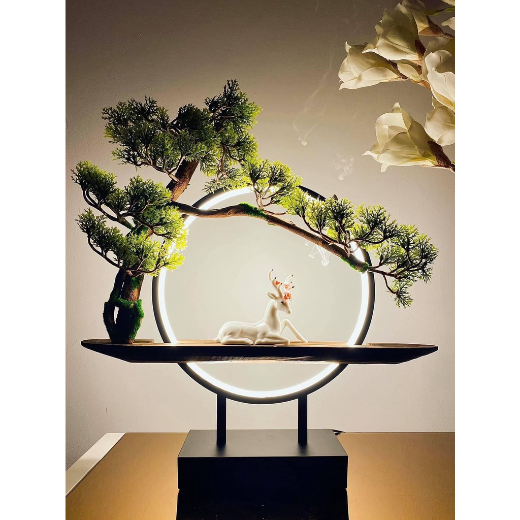 Bộ tiểu cảnh tượng hươu dưới bóng tùng có đèn led sáng sang trọng T72