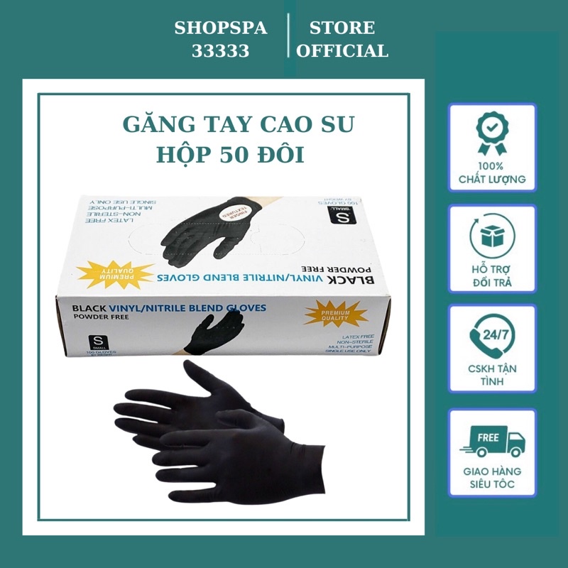 Hộp 100 Chiếc Găng Tay Đen Cao Su Không Bột Đen Nhám Làm Tóc Thẩm Mỹ Spa Phun Xăm Hàng Loại 1