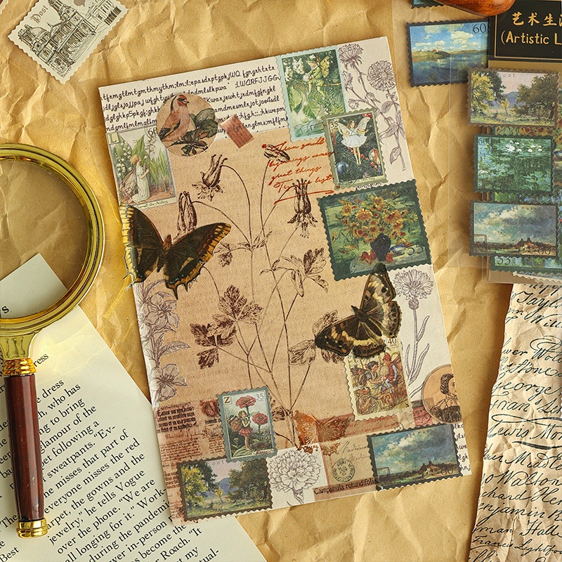 Bộ 4 Miếng Dán Trang Trí Sổ Lưu Niệm diy Hình Hành Lý Thân Cây Kiểu Vintage